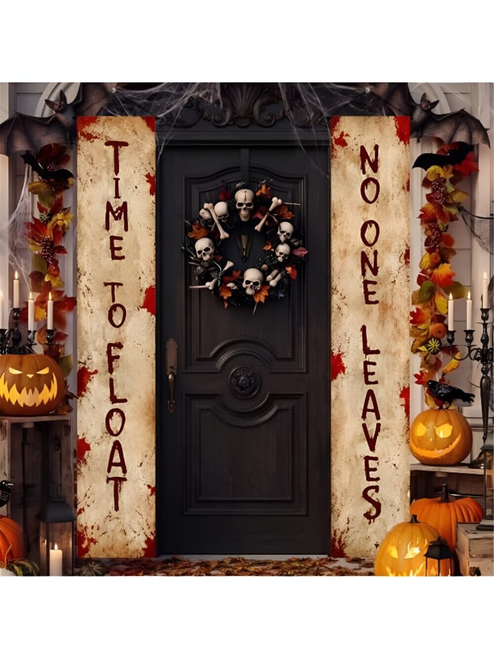 2 PCS Halloween Bloody Porch Banner Decorations Bloody Time to Float No One